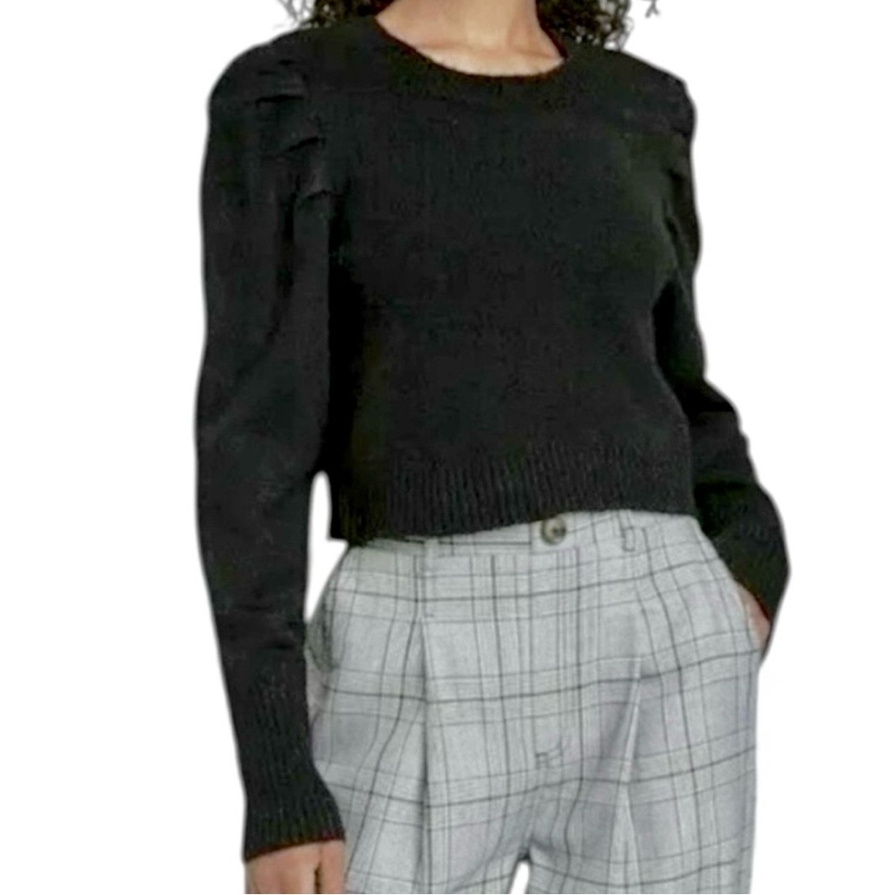 Wild Fable Whimsigoth Black Puff Long Sleeve Cropped Acrylic Sweater Size XS